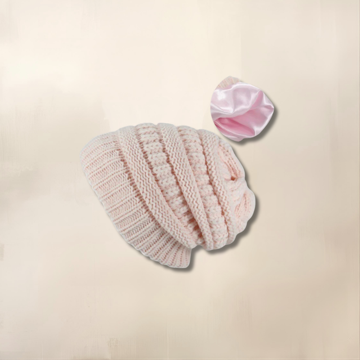 Bonnet maille interieur satin